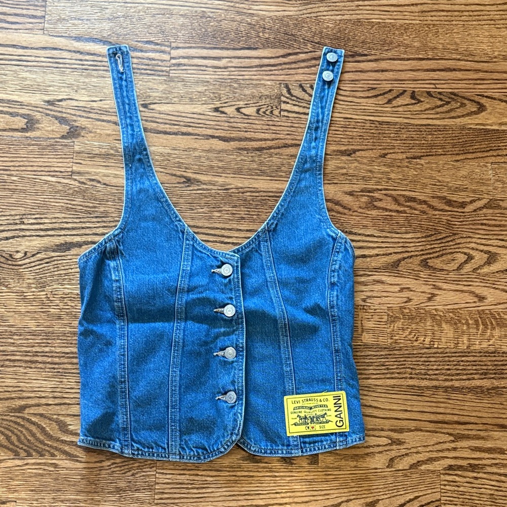 Ganni Denim Vest with Yellow Patch